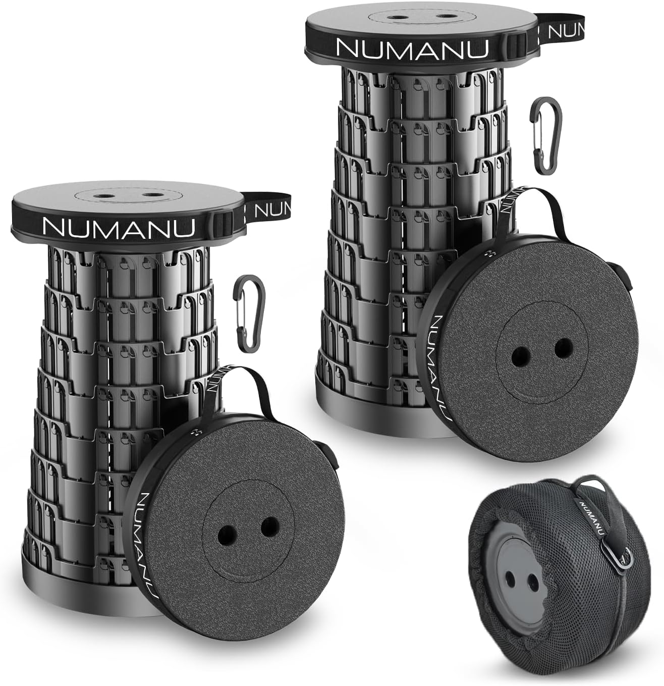 NUMANU Collapsible Stool - Upgraded 2026 Design, Max 620lbs, 18" H Adjustable Portable Folding Seat