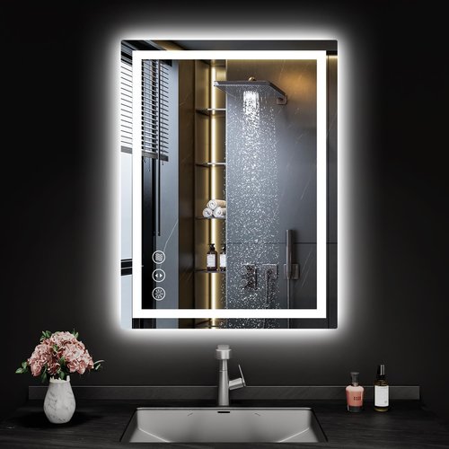 24x32 LED Bathroom Mirror with Lights, Anti Fog Vanity Mirror Wall Mounted, Dimmable Front Light and Backlight, Memory Function Tempered Glass, Shatter Proof ETL Listed