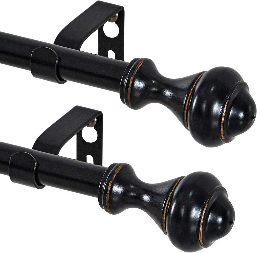 NICETOWN Adjustable Curtain Rods - 2-Pack 48-86 Inch Matte Black Copper with Decorative Finials | Heavy Duty Window Drapery Poles for Indoor/Outdoor Use