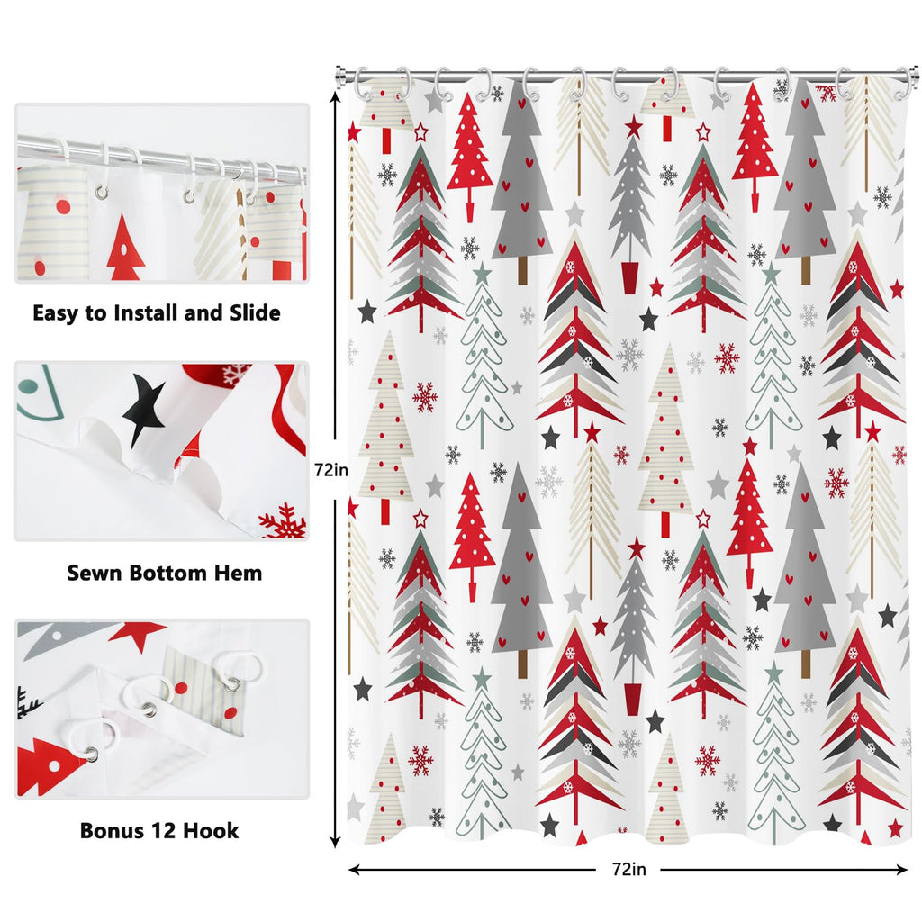 Shower Curtain Christmas Shower Curtain New Year Holiday Xmas Shower Curtains for Bathroom Waterproof Fabric Cloth Winter Snowflake Shower Curtain Sets Merry Christmas Tree Theme Bathtub Curtain