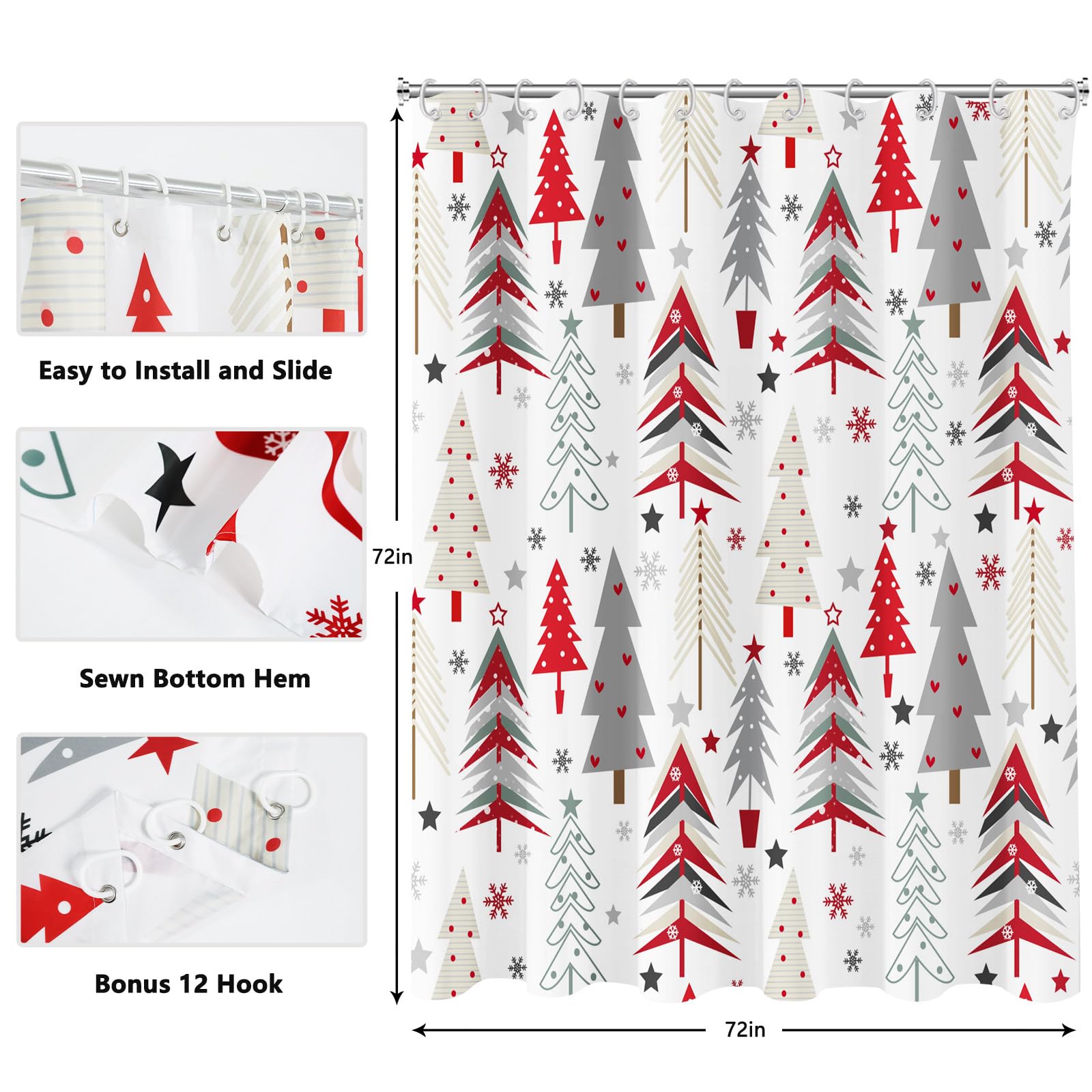Shower Curtain Christmas Shower Curtain New Year Holiday Xmas Shower Curtains for Bathroom Waterproof Fabric Cloth Winter Snowflake Shower Curtain Sets Merry Christmas Tree Theme Bathtub Curtain