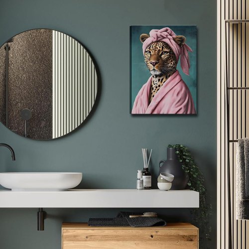 Leopard Wall Art Set by Funny Bathroom - Eclectic Bathrobe Decor | Aesthetic Canvas Prints 12x16