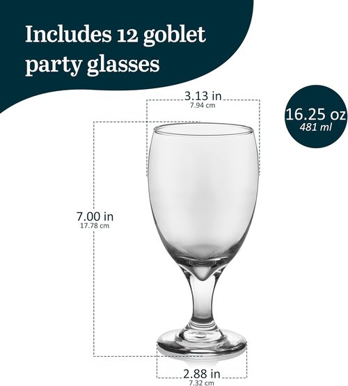 Libbey Classic Glass Goblets - Set of 12 Dishwasher Safe 16.25 Oz Drinking Glasses for Tea & Sangria