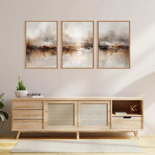 Large Abstract Brown Pastel Canvas Wall Art | Modern Brush Stroke Painting - 24"x36" for Living Room, Bedroom, Office