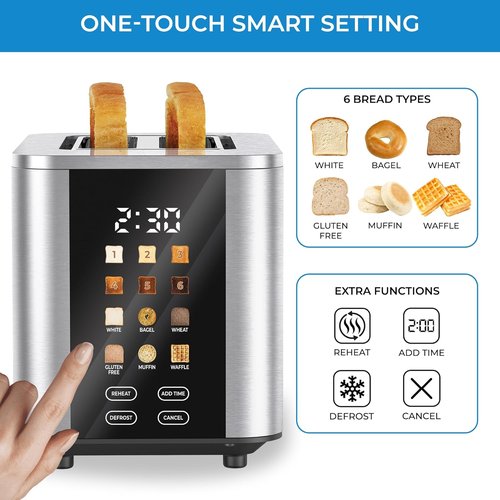 Kenmore 2-Slice Toaster - Touch Screen Control, 6 Shade Settings & Extra Wide Slots | Stainless Steel