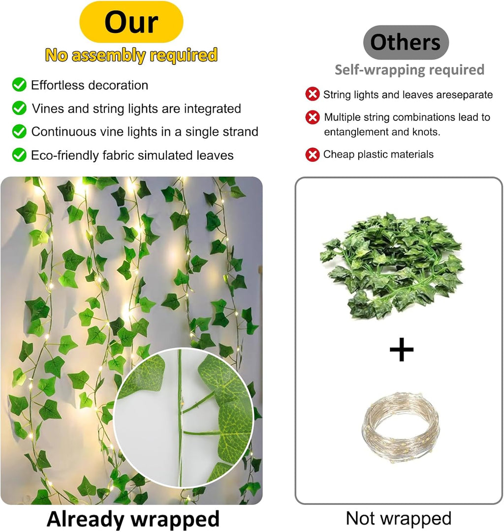 Skiennix Ivy String Lights - 33Ft Battery Operated 100 LED Fairy Lights with Remote | Warm White for Bedroom & Garden Decor