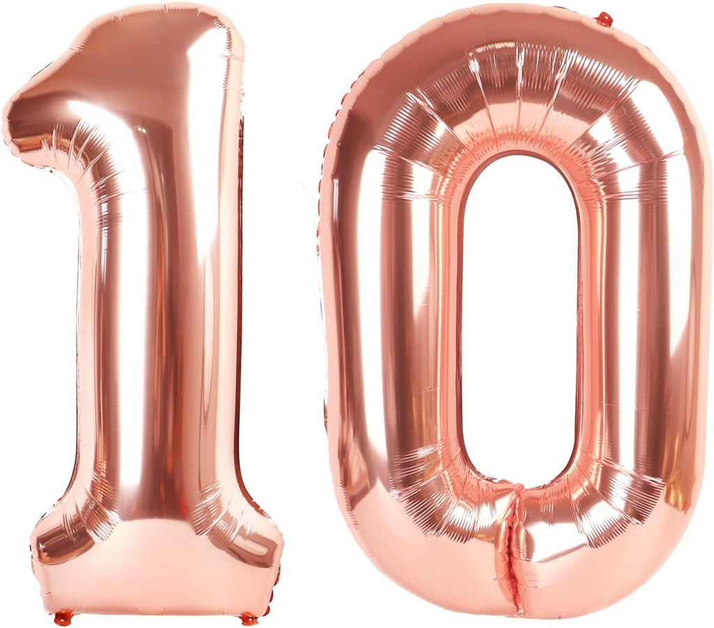 Rose Gold Number 10 Balloon - 40 Inch Giant Balloon for 10th Birthday & Wedding Celebrations