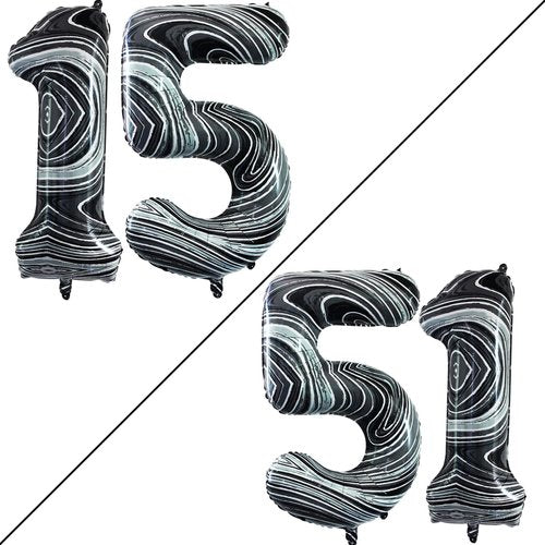 GOER Jumbo 15 Balloons - 42 Inch Marble Black Foil Helium Decorations for Sweet 15 & 51st Birthday Parties