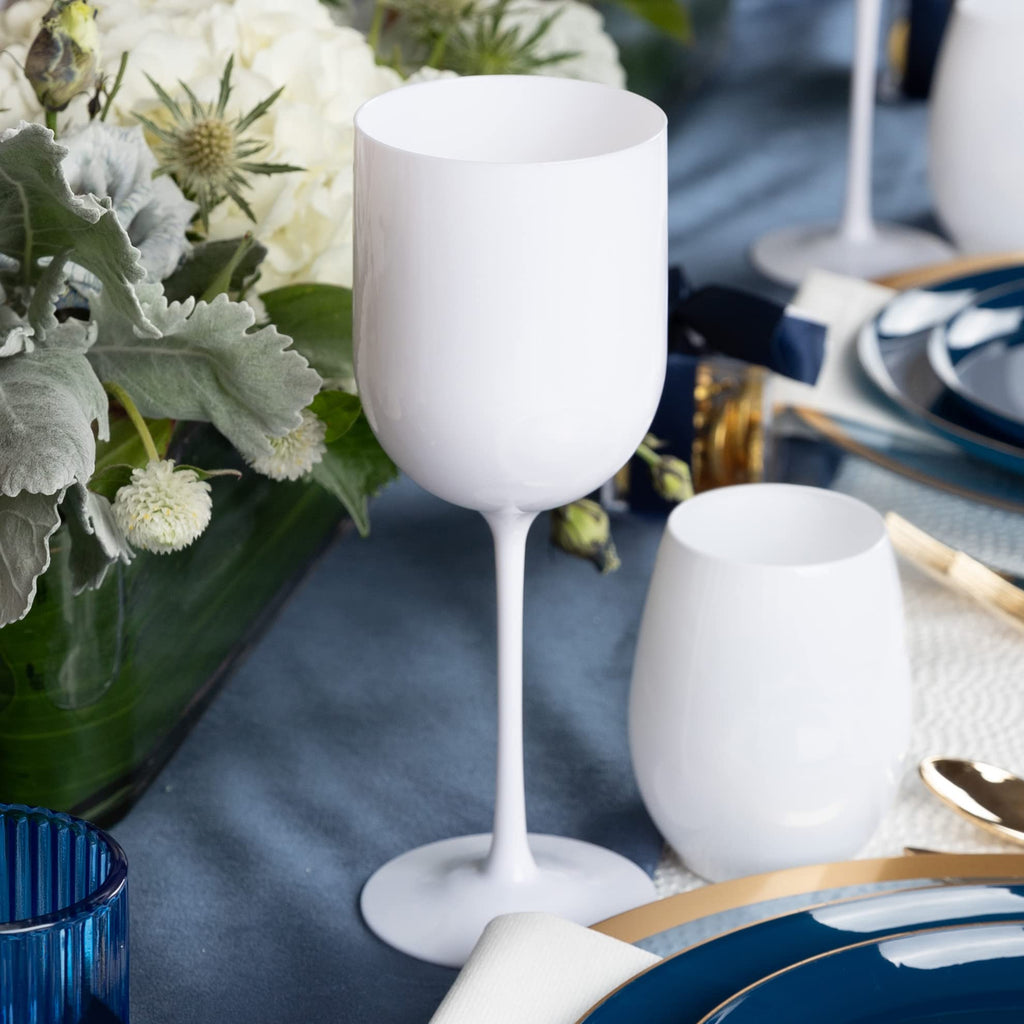 White Plastic Wine Glasses Set of 25 Elegant Wine Goblets Hard Plastic Wine Cups on Stem 12 Ounce