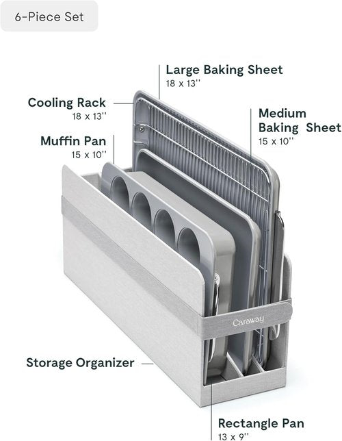 Caraway Nonstick Ceramic Bakeware Set - 5 Pieces of Assorted Baking Pans & Sheets | Non-Toxic, Gray