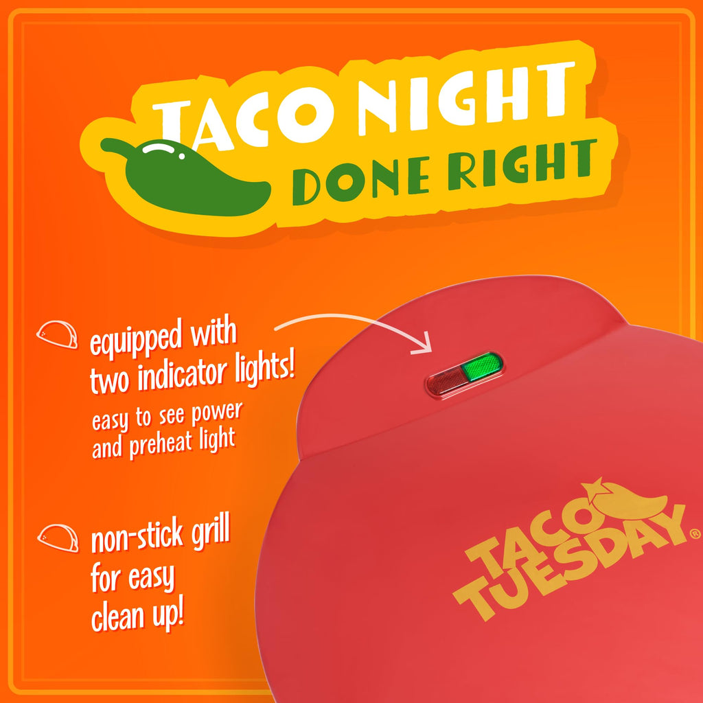 Taco Tuesday Deluxe 10-inch 6-Wedge Electric Quesadilla Maker with Extra Stuffing Latch, Red