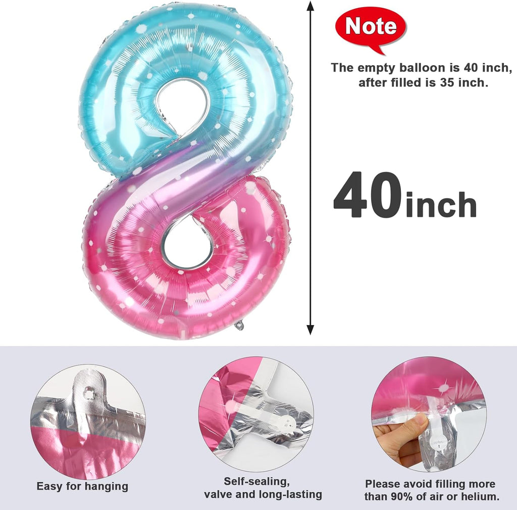 Skiennix 40-Inch Number 8 Balloon - Vibrant Pink, Purple & Blue Birthday Party Decoration