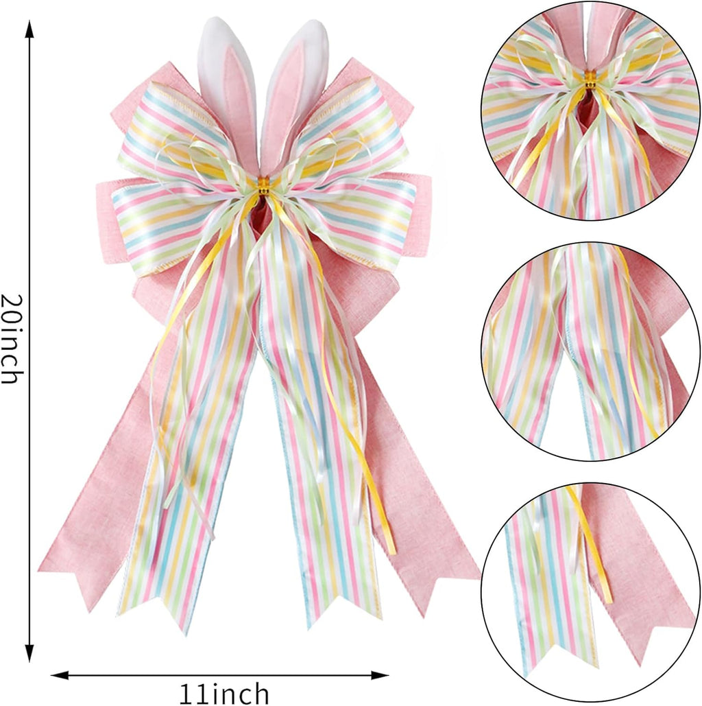 Regine Switzerland Easter Wreath Bow - Burlap Wired Ribbon with Bunny Eggs | 11x20 Inch Door Ornament
