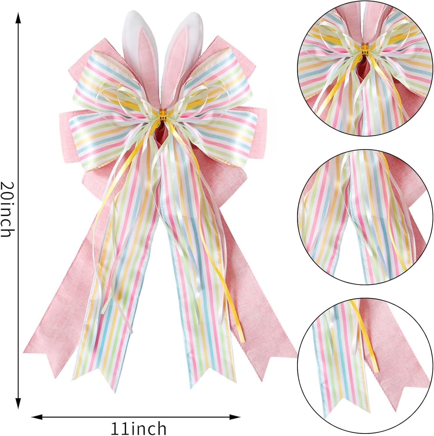 Regine Switzerland Easter Wreath Bow - Burlap Wired Ribbon with Bunny Eggs | 11x20 Inch Door Ornament