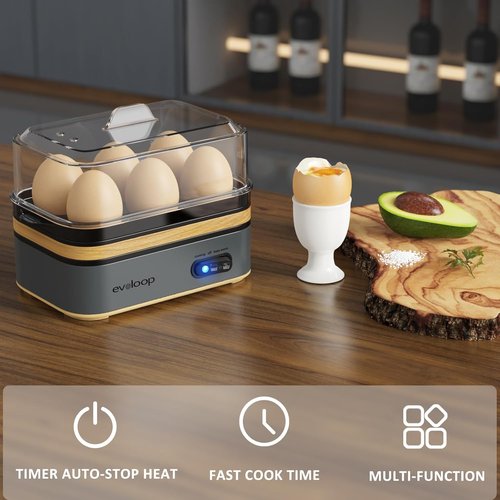 Evoloop Electric Egg Cooker - Rapid 6 Egg Capacity for Soft, Medium, Hard Boiled & Omelets - BPA Free