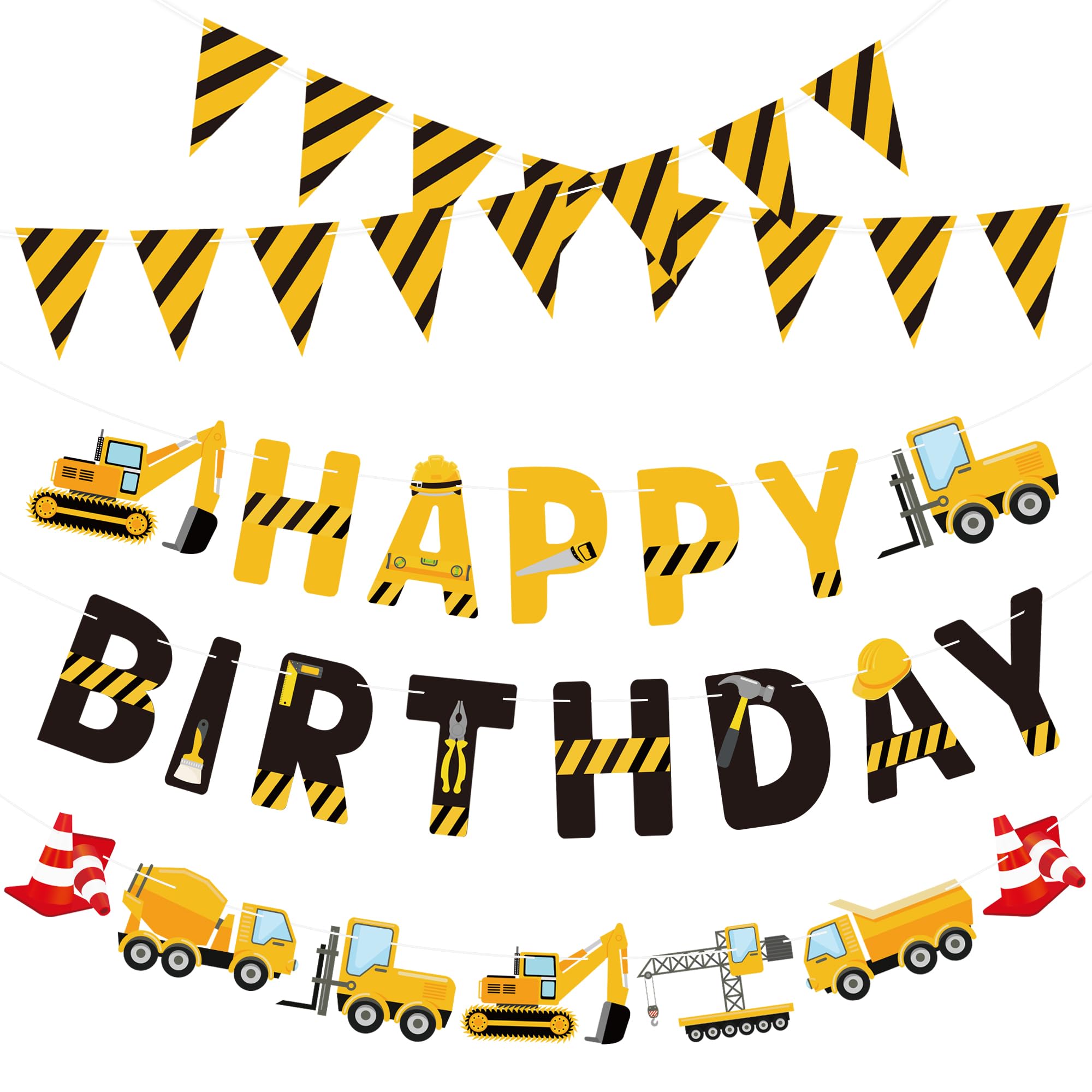 Construction Birthday Banners Vehicle Truck Paper Garlands Construction Pennant Flags Bunting Banners Happy Birthday Party Decor for Boys Construction Theme Birthday Party Decorations, Set of 5