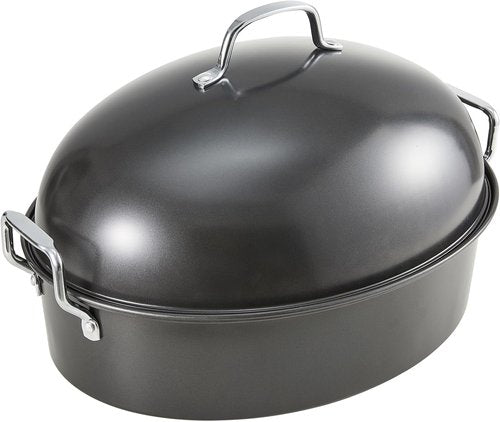 KITESSENSU Extra Large Roasting Pan with Lid - Nonstick Turkey Roaster 18 x 14 Inch | Heavy Duty, Dishwasher Safe, Gray