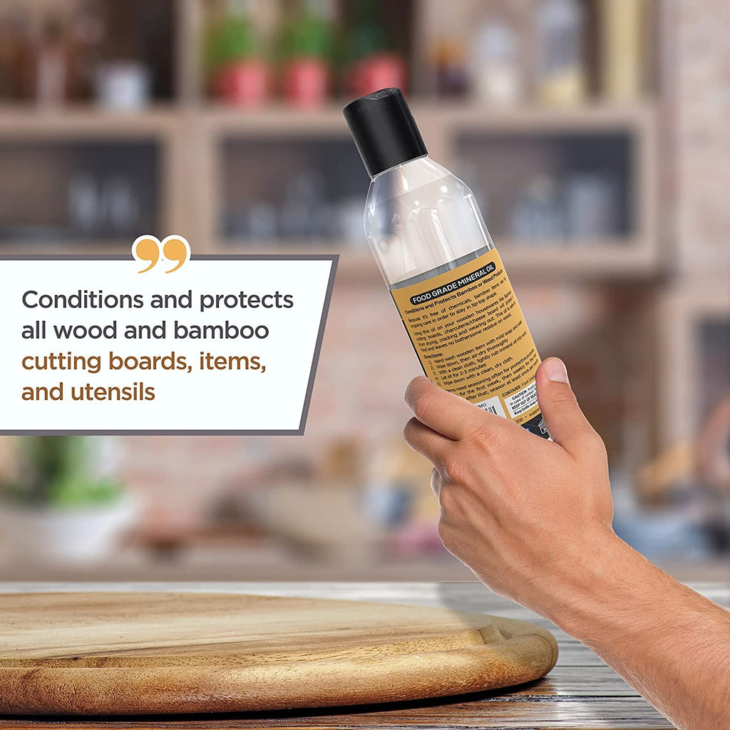 Mineral Oil for Wood Cutting Board - Food Grade Butcher Block Oil Conditioner, Cutting Board Oil for Bamboo, Teak, Wood Countertops, Knives, Utensils, Meat Grinder, Soapstone, Marble, 8 oz by Bambusi