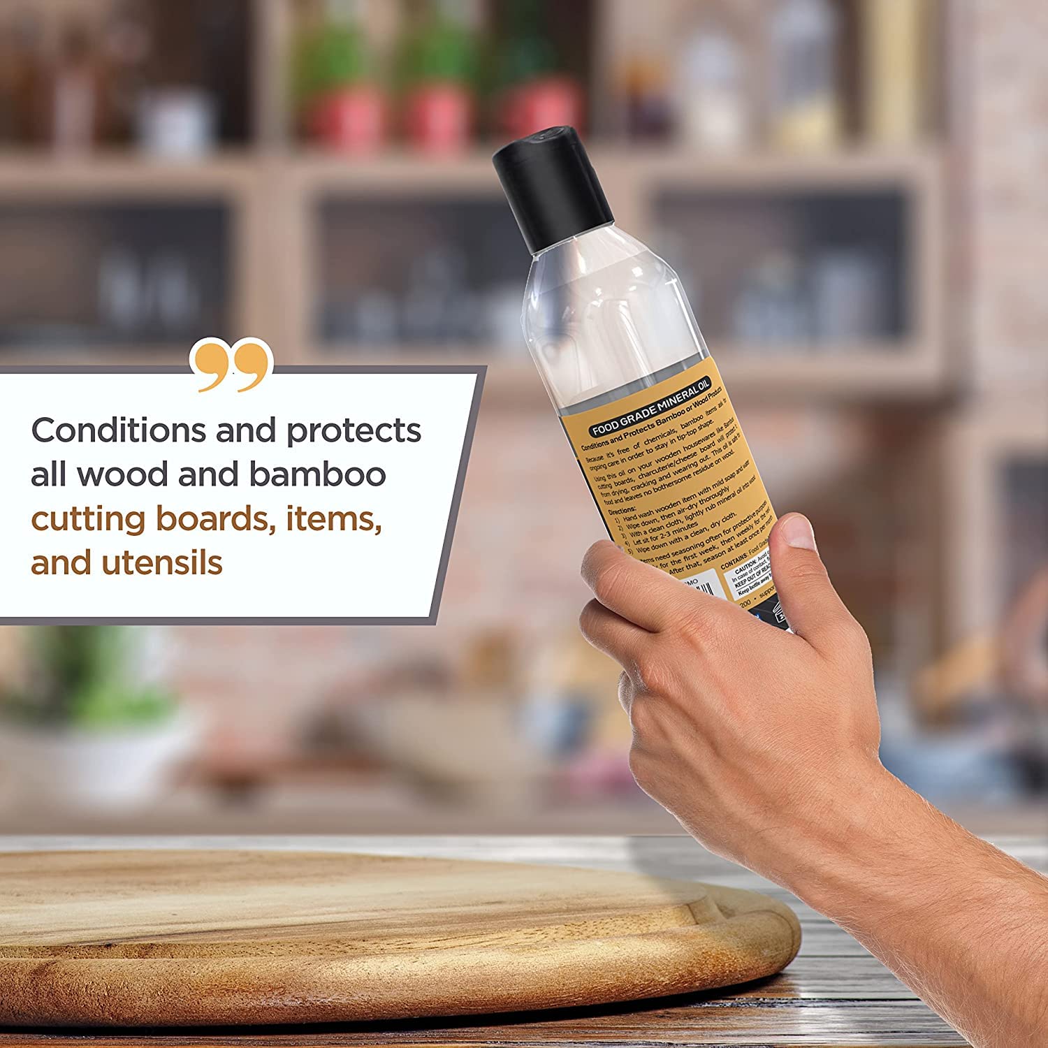 Mineral Oil for Wood Cutting Board - Food Grade Butcher Block Oil Conditioner, Cutting Board Oil for Bamboo, Teak, Wood Countertops, Knives, Utensils, Meat Grinder, Soapstone, Marble, 8 oz by Bambusi