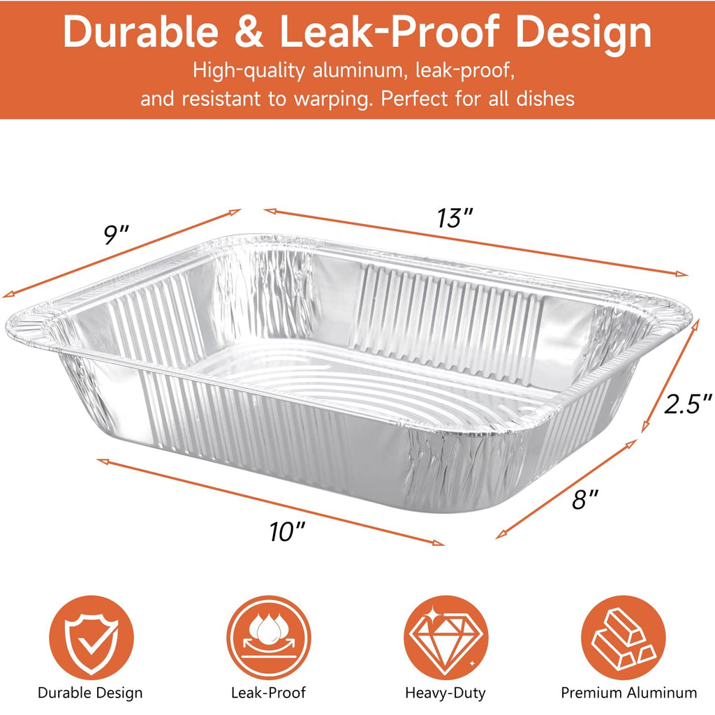 Lideropa Disposable Aluminum Foil Pans with Lids 9x13-10 Pack Aluminum Foil Pans, Heavy Duty Aluminum Baking Pans for Cooking, Baking, Meal Prep, Parties & Food Storage