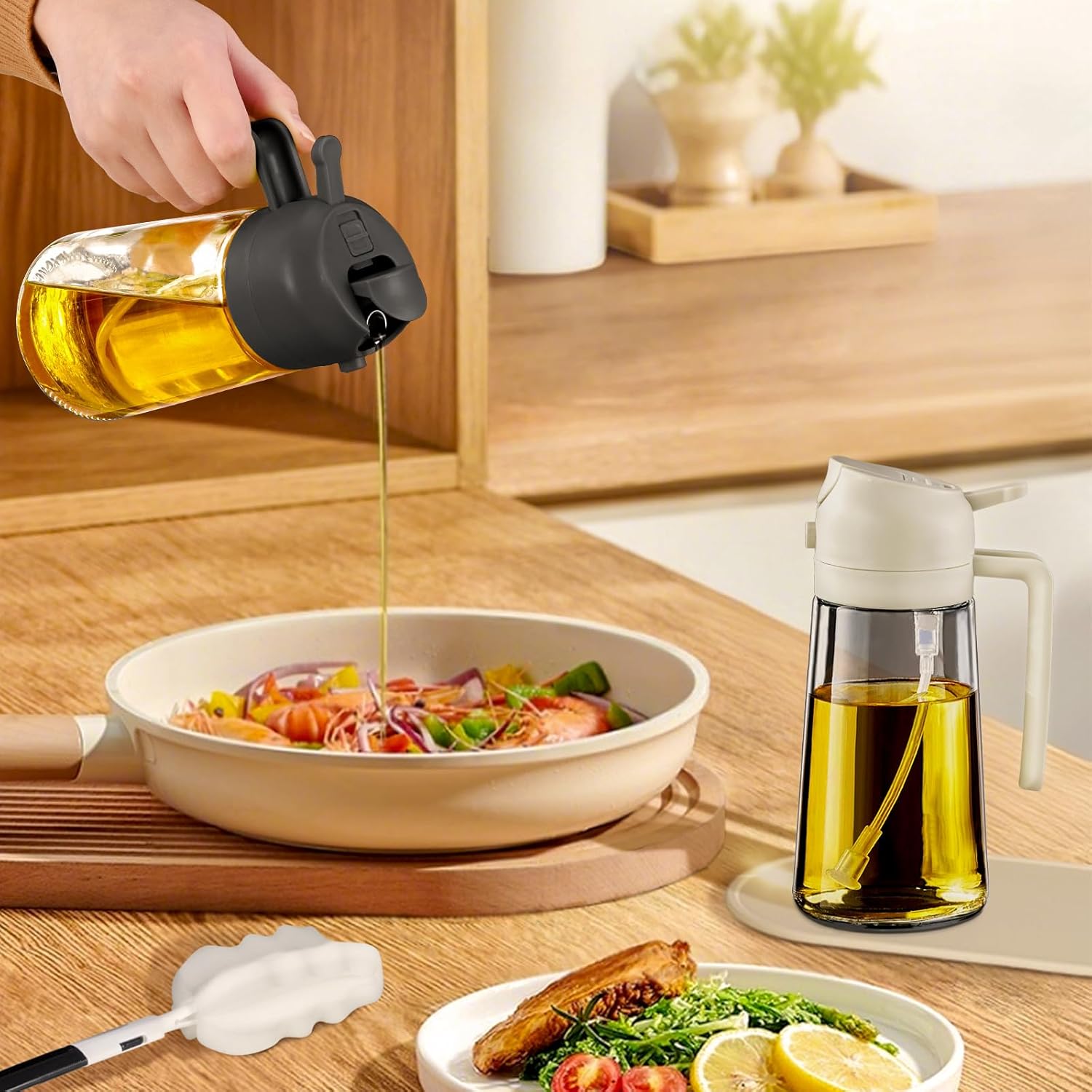 YARRAMATE Glass Olive Oil Sprayer Set - 4Pcs 16oz with Stickers & Non-Slip Mats | Perfect Kitchen Gift