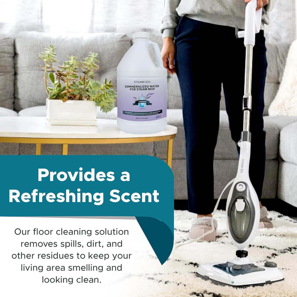 Steam & Go Demineralized Water | PVC-Free Multi-Surface Cleaner for All Steam Mops - Lavender Scent, 128 Fl Oz