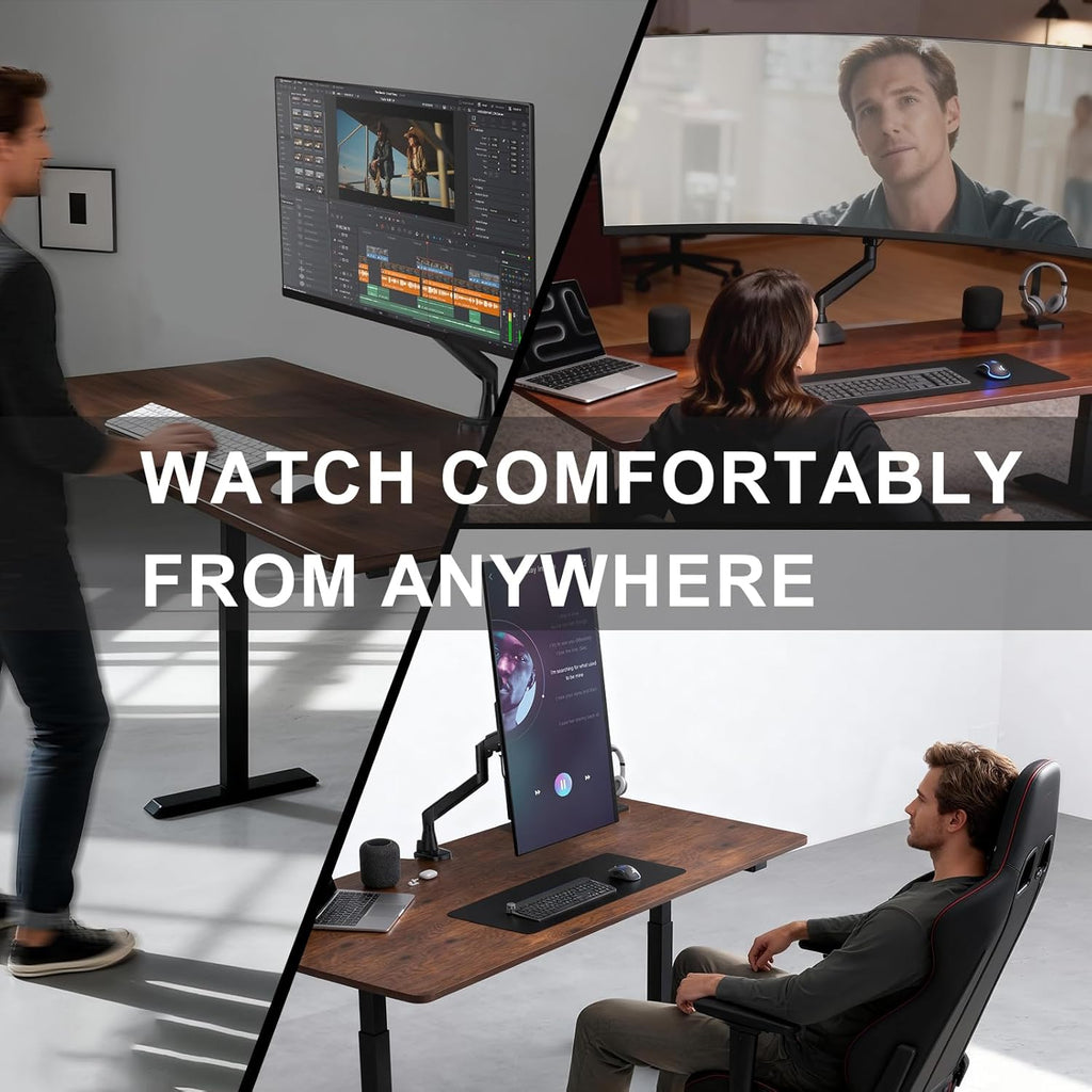 WALI Heavy Duty Single Monitor Arm - Adjustable Gas Spring Desk Mount for 17-49 Inch Screens | Black