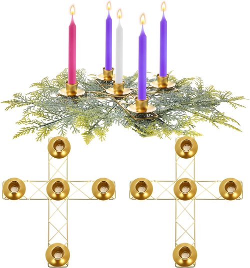 Jingmore Christmas Advent Candle Wreath Ring - Rustic Metal Holder for Pillar Candles | 2 Pcs Set