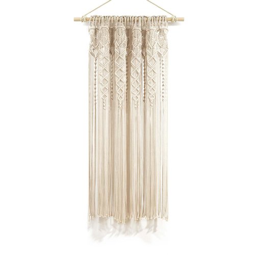 Lush Decor Boho Macrame Textured Cotton Window Curtain Panel Single 40" W x 63" L Neutral - Macrame Curtains for Windows, Room Divider, Boho Wall Decor
