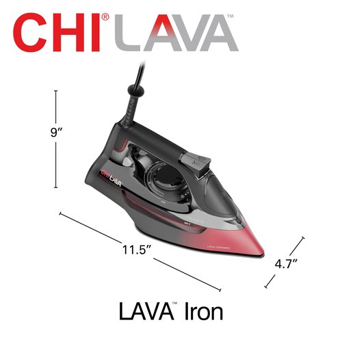 CHI Steam Iron for Clothes, 300+ Holes for Powerful Steaming, Temperature Dial, 1700 Watts, XL 10’ Cord, Auto Shutoff, Lava Infused Ceramic Soleplate, Black (13130)