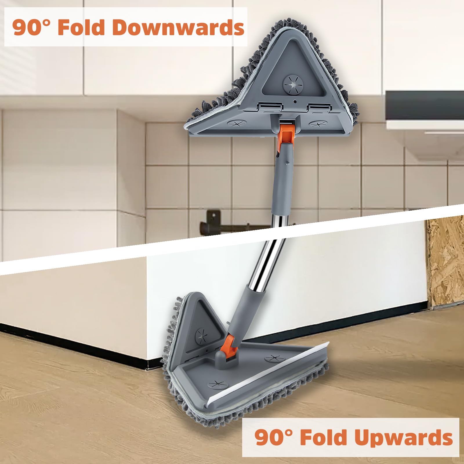 UIMO Wall Cleaner Mop with 94" Long Handle, 2-in-1 Triangle & Rectangle Head with Squeegee, 10 Washable Pads, Baseboard Cleaner Tool for Walls Scrubber, Ceilings, Windows, Glass, Fans, Doors, Corners