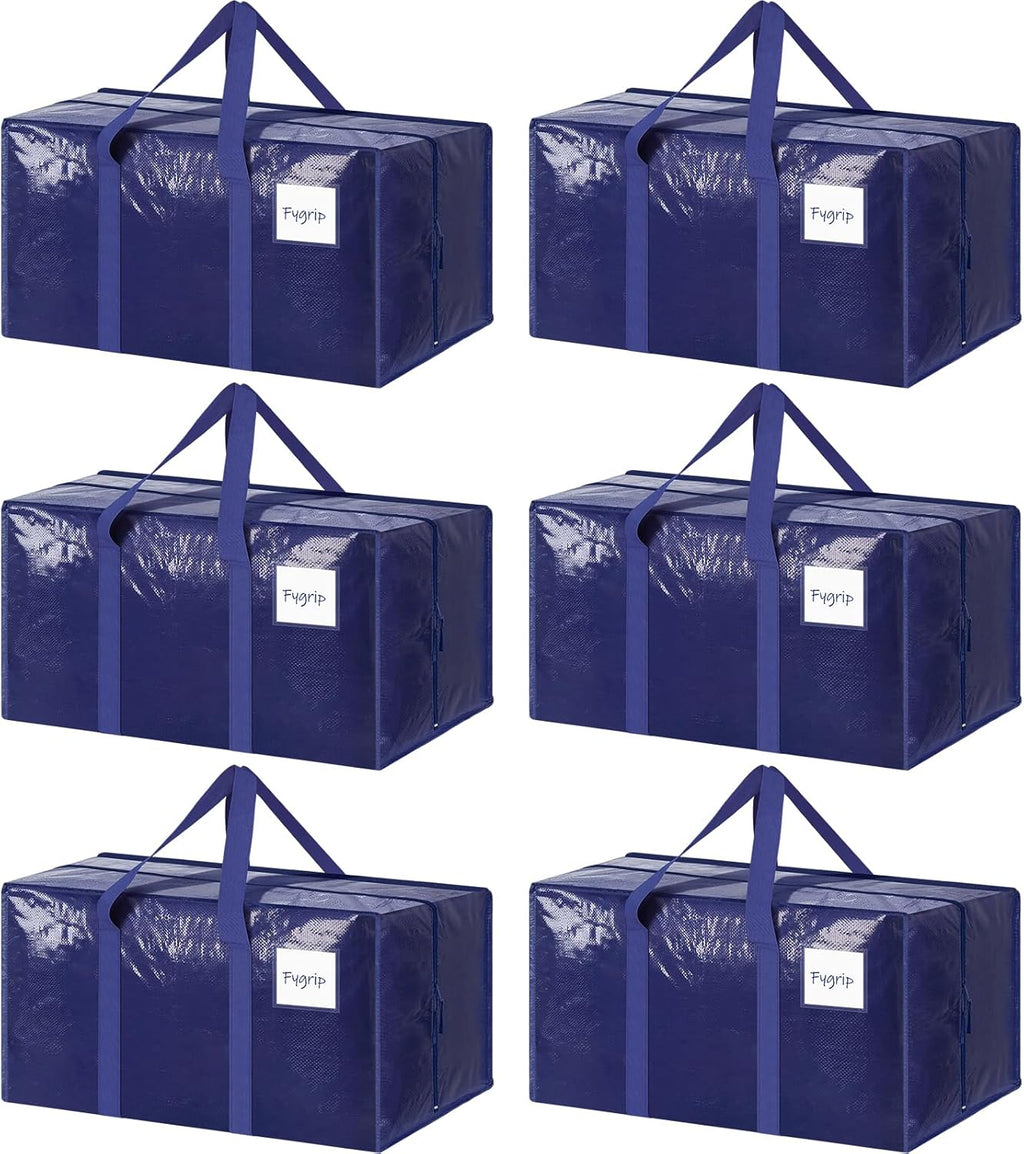 Skiennix Extra Heavy Duty Large Moving Bags - Strong Zipper & Comfortable Handles | Dark Blue, 6 Pack