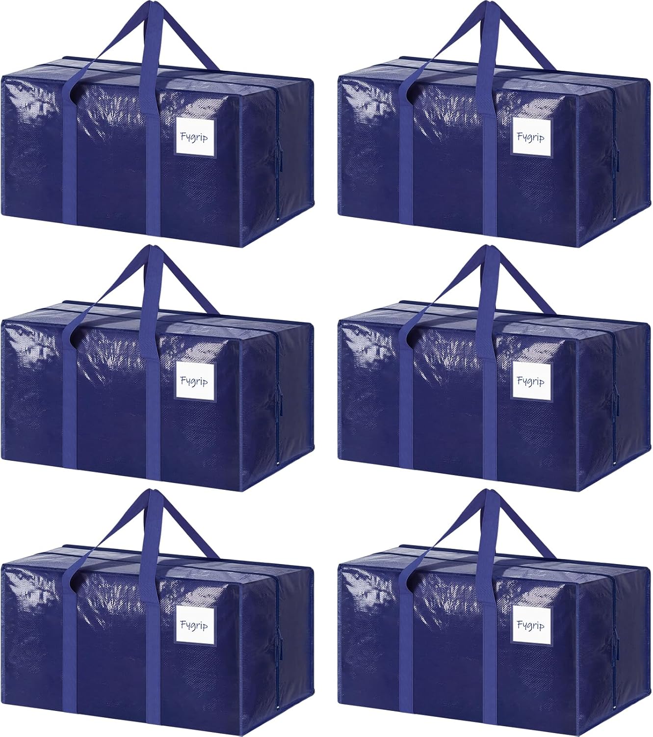Skiennix Extra Heavy Duty Large Moving Bags - Strong Zipper & Comfortable Handles | Dark Blue, 6 Pack