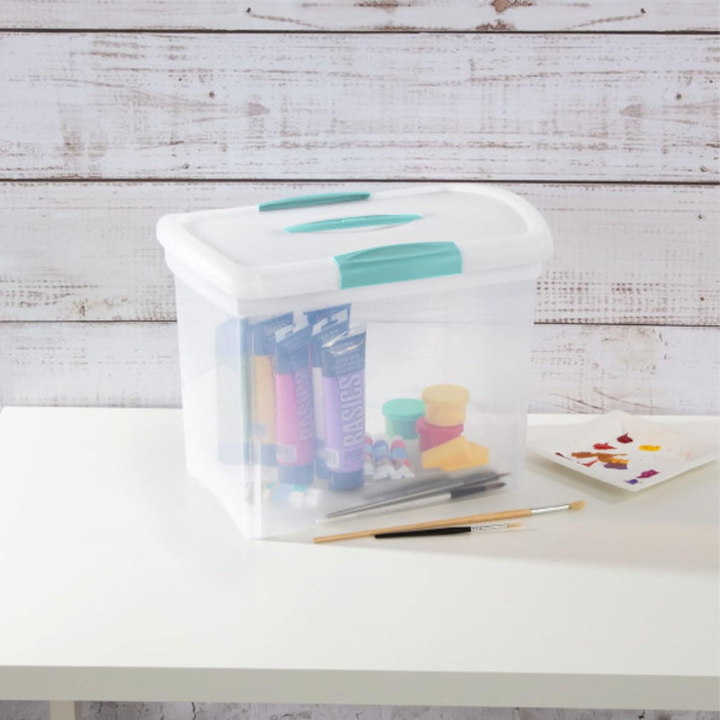Sterilite Large Nesting ShowOffs - Stackable Storage Bins with Latching Lid & Handle | Clear 6-Pack for Office Organization