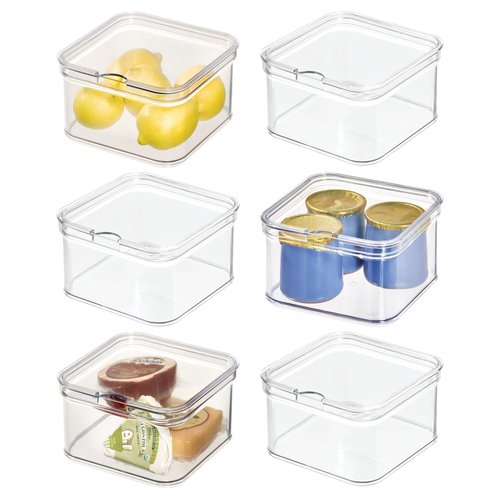 iDesign Stackable Fridge Organizer Bins with Lids for Fresh Produce - Set of 6 - Clear