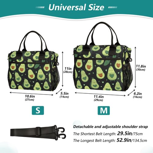 Aslsiy Cute Pattern Avocado Lunch Bag for Girls Boys Kids Insulated Lunch Bags Women Tote Bag for Office School M