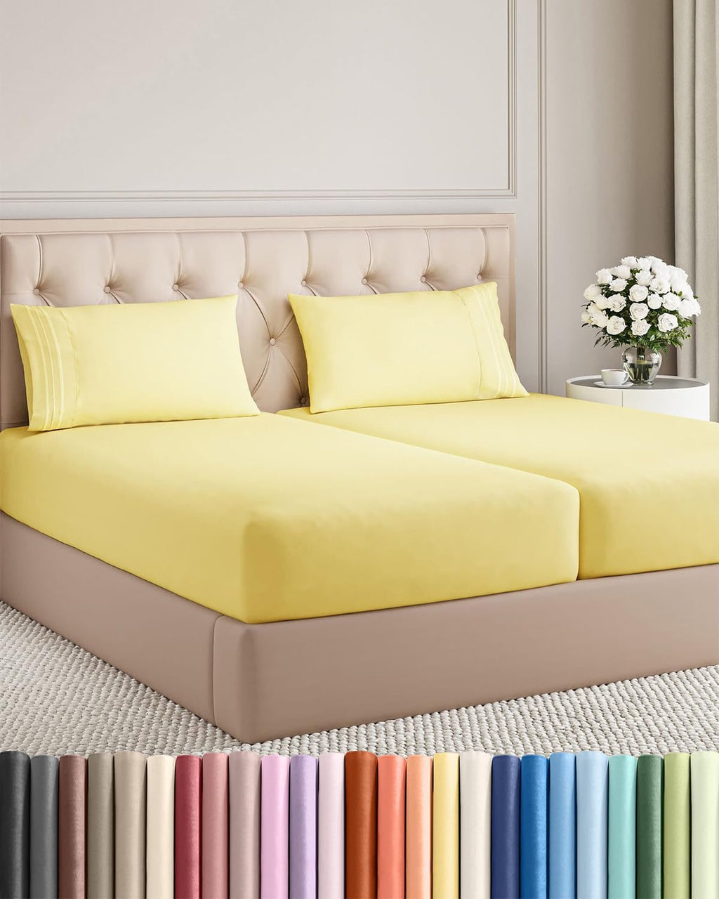 Split King Size 5-Piece Sheet Set - Comfy, Breathable & Cooling Bed Sheets - Luxury Hotel Quality - Deep Pockets, Soft, Wrinkle-Free - Oeko-Tex Certified - Yellow