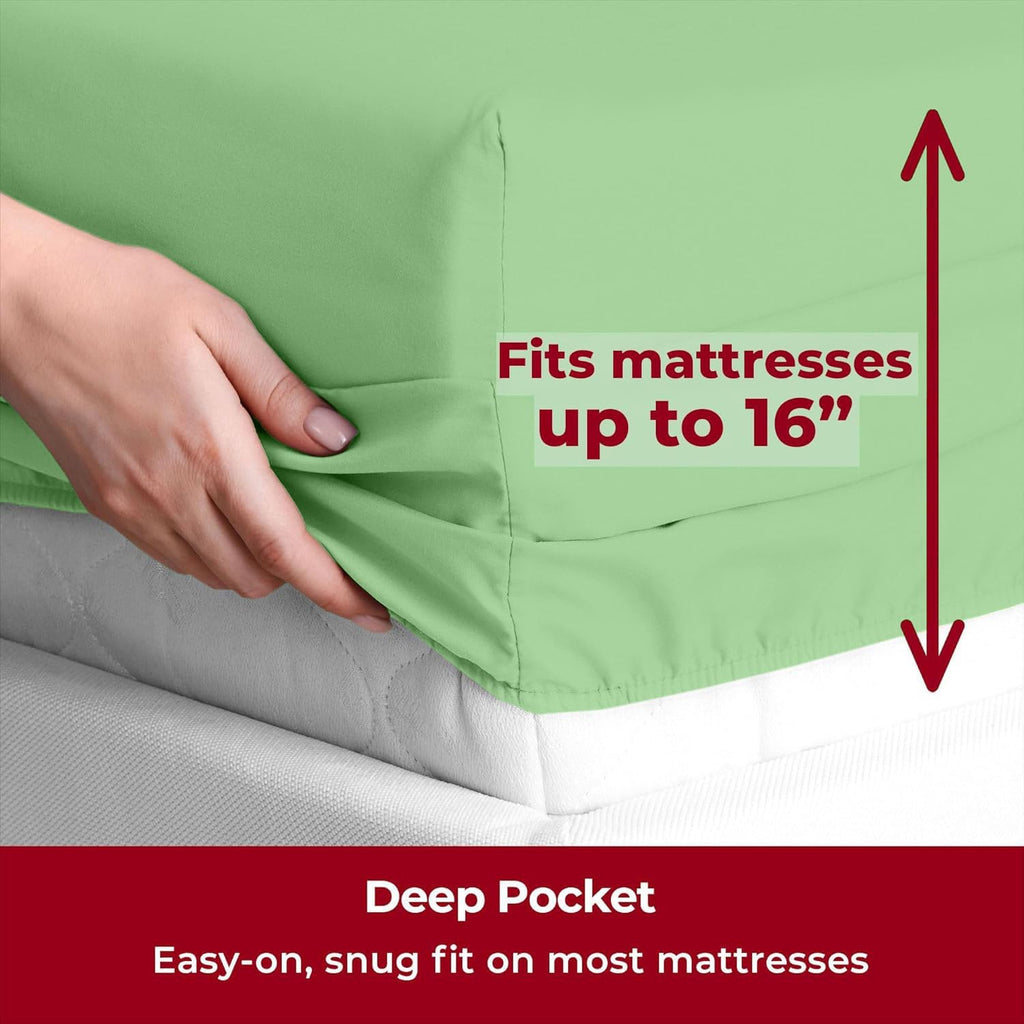 Mellanni Split King Sheets Set - 5 PC Luxury Bedding Collection | Extra Soft, Cooling, Wrinkle-Resistant (Pistachio)