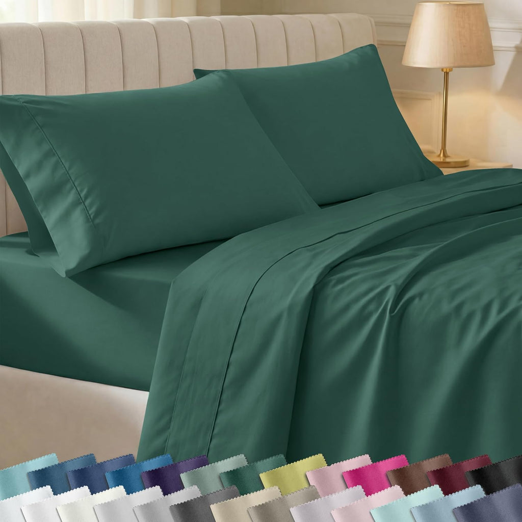 California Design Den King Size Cotton Sheets Set - 100% Soft Cotton, 400 Thread Count, Deep Pockets, Hunter Green