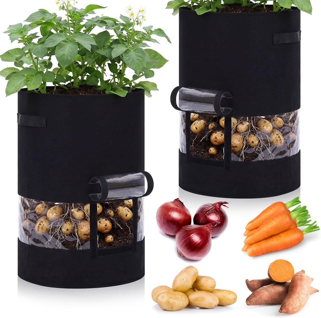 Baderke 30 Gallon Potato Grow Bags - 360° Visibility with Harvest Window & Handles | Black, Perfect for Tomatoes & Vegetables
