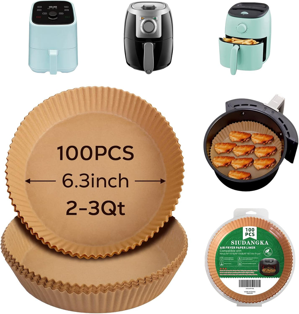 SIUDANGKA Mini Air Fryer Liners - 100 Pcs Non-Stick Parchment Paper Pads for 2QT Fryers | Compatible with Ninja, COSORI, Instant Vortex, CHEFMAN