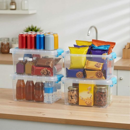 Jetec 8-Pack Clear Plastic Storage Bins - Stackable Organizers with Lids & Blue Handles | 6.5 Qt, 11.02 x 7.48 x 6.02''