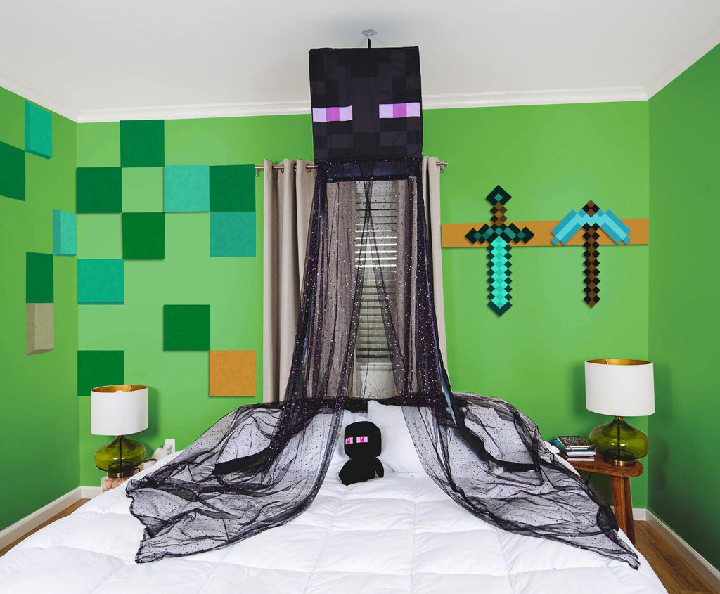 Ukonic Minecraft Enderman Kids Bed Canopy Curtains for Ceiling, Hanging Mosquito Netting Cover for Reading Nook, Sleeping Tent | Playroom Accessories, Home Decor Room Essentials | Video Game Gifts