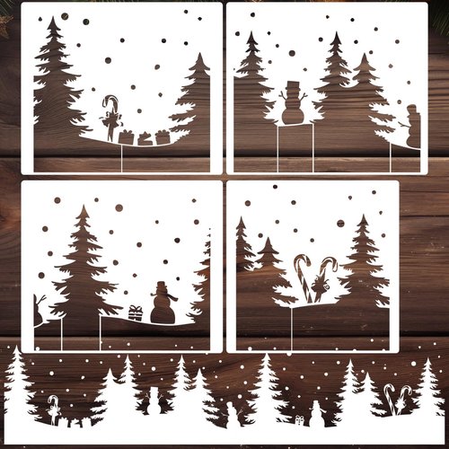 Christmas Stencils - Large Reusable Winter Forest House Village Templates for Window Glass & Crafts | 53.1”