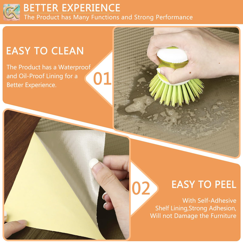 Self-Adhesive Shelf Liner Kitchen Liner, Waterproof Backed Paper Easy Peel and Stick Contact Liner Without Residue for Decor Your Desk Surface, Kitchen Countertops (Dark Khaki, 17.5 x 393.7 inches)