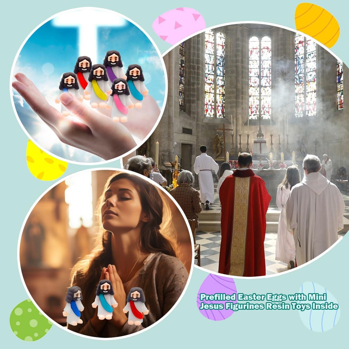 Skiennix 24 Pcs Prefilled Easter Eggs - Mini Jesus Figurines for Kids | Perfect Easter Basket Stuffers