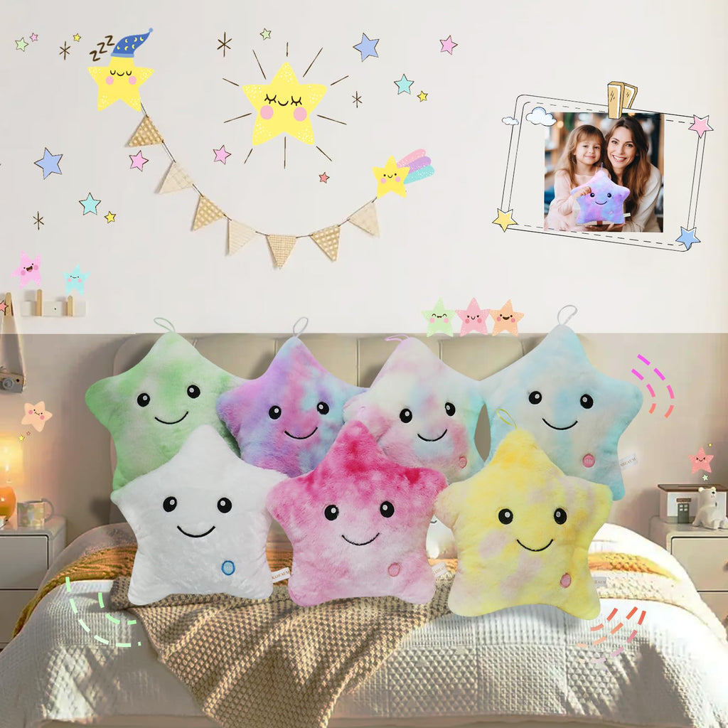 KAHEAUM LED Night Light Star Pillow for Kids Throw Pillow Home Decor Couch Bedroom Office, Cute Stuffed Animals for Girls Plushies Boys Children Toys Daughter Doll Christmas Birthday Gifts White Blue