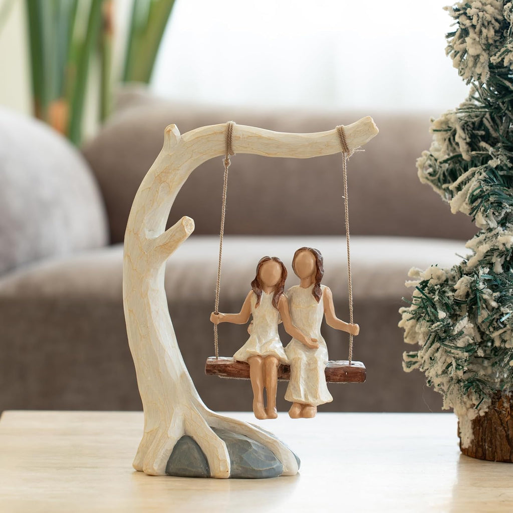 Regine Switzerland Swing Statue - Hand-Painted Mother Daughter Figurine | Perfect Birthday Gift