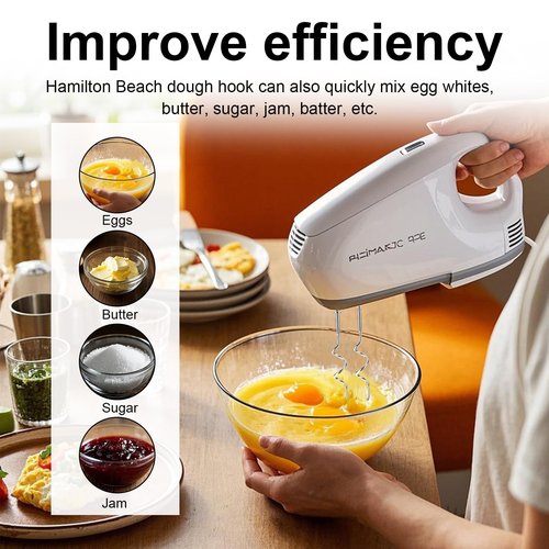 2pcs 990143000 Mixer Dough Hook for Hamilton, Stainless Steel Hand Mixer Replacement Beaters Attachments Dough Hook Accessories Compatible with Hamilton Beach 62630R 62632R 62633R