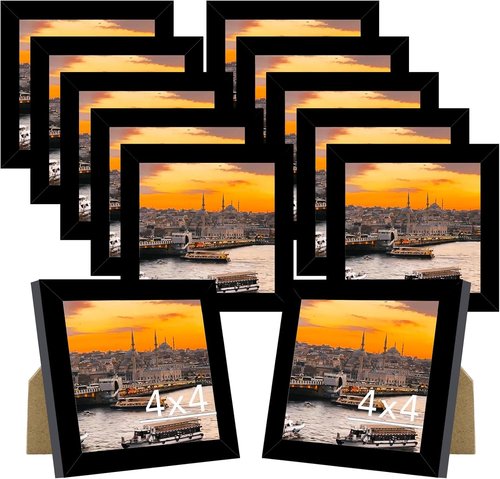 JCJMY 12-Pack 4x4 Picture Frames - Lightweight Collage Wall Decor for Photos | Black Set